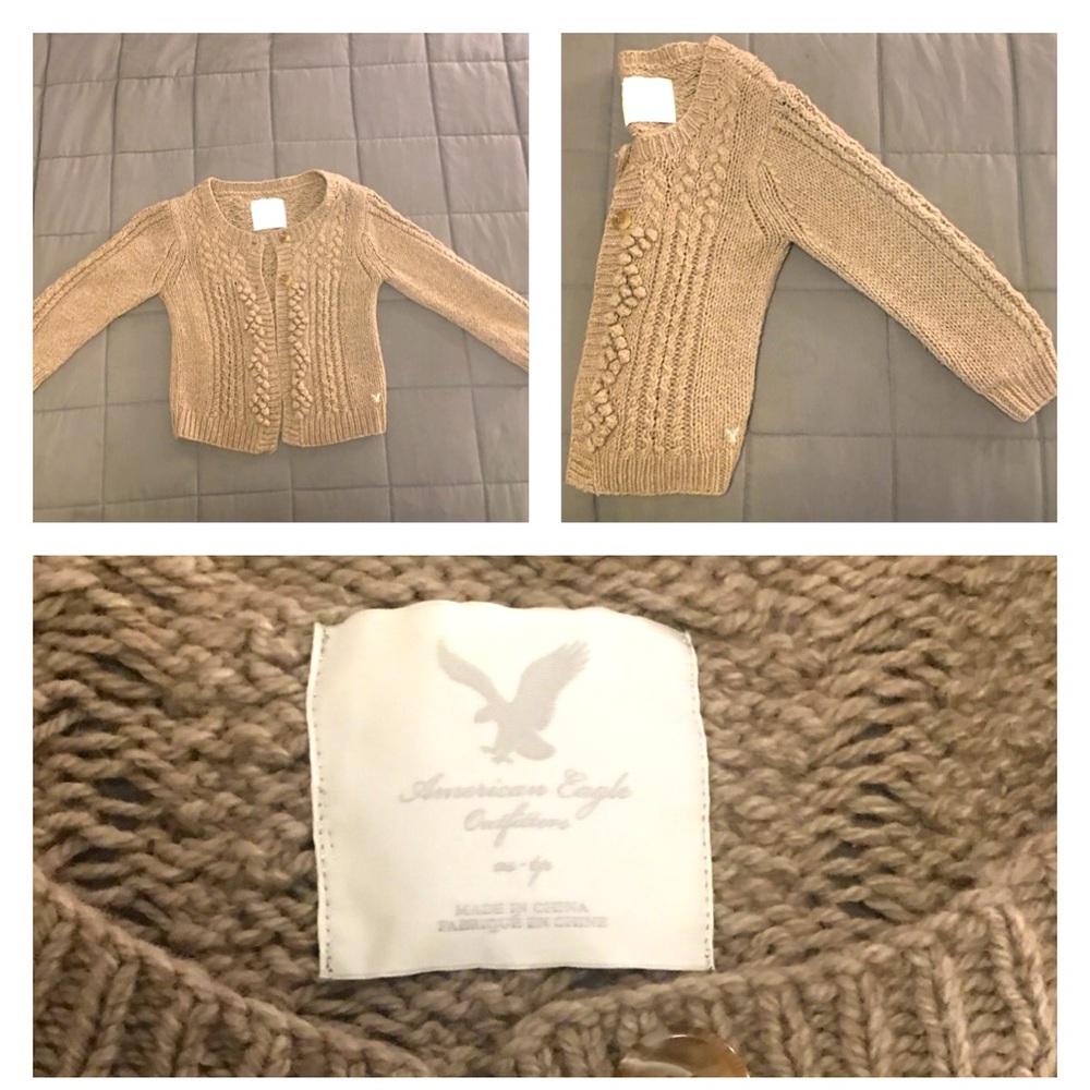 American Eagle Thick Knit Carmel Crop Cardigan